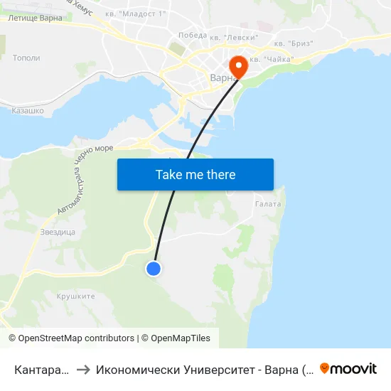 Кантара / Kantara to Икономически Университет - Варна (University of Economics - Varna) map