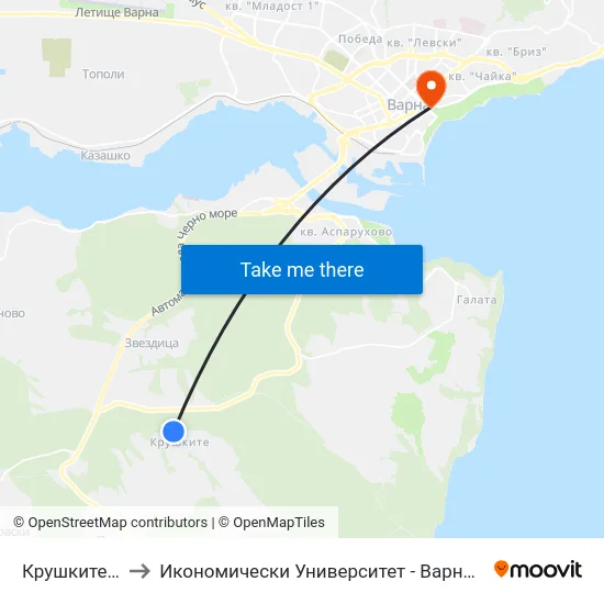 Крушките / Krushkite to Икономически Университет - Варна (University of Economics - Varna) map