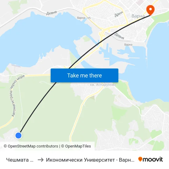 Чешмата / Cheshmata to Икономически Университет - Варна (University of Economics - Varna) map