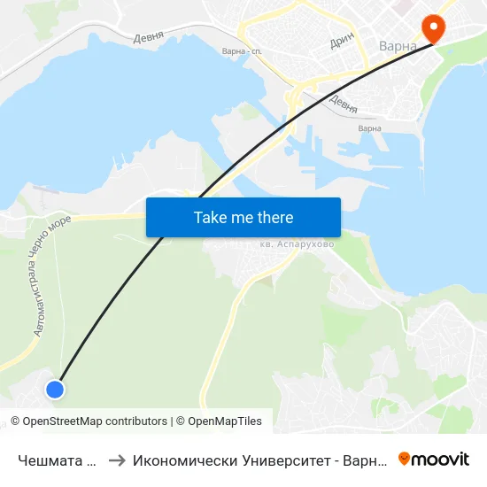 Чешмата / Cheshmata to Икономически Университет - Варна (University of Economics - Varna) map