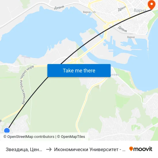 Звездица, Център / Zvezdica, Center to Икономически Университет - Варна (University of Economics - Varna) map
