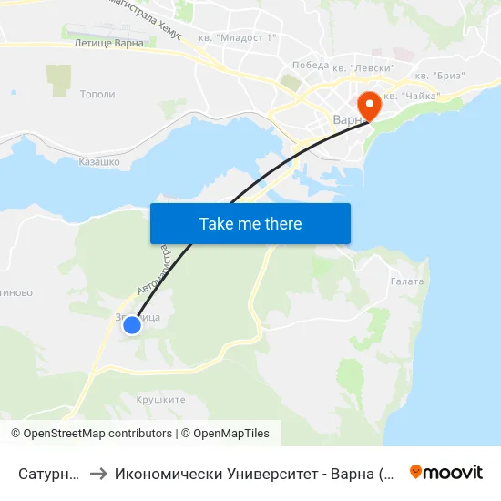 Сатурн / Saturn to Икономически Университет - Варна (University of Economics - Varna) map