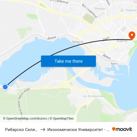 Рибарско Селище / Ribarsko Selishte to Икономически Университет - Варна (University of Economics - Varna) map
