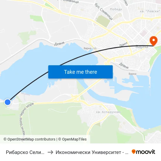 Рибарско Селище / Ribarsko Selishte to Икономически Университет - Варна (University of Economics - Varna) map