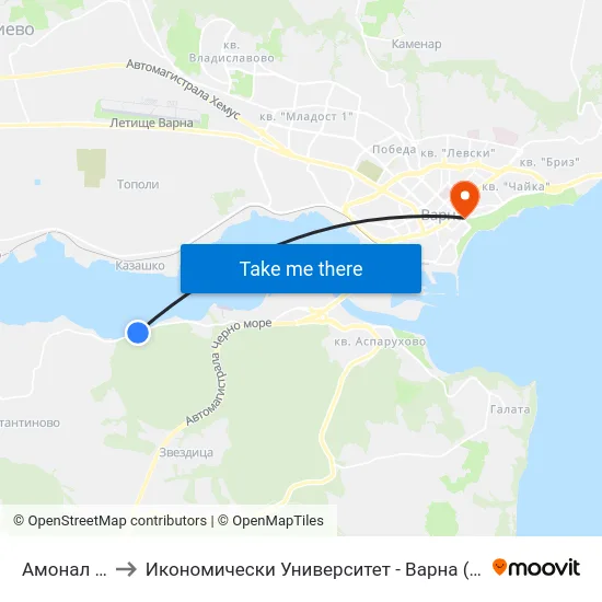 Амонал / Amonal to Икономически Университет - Варна (University of Economics - Varna) map
