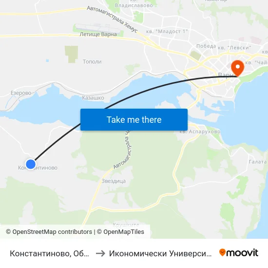 Константиново, Обръщач / Konstantinovo (Turn Spot) to Икономически Университет - Варна (University of Economics - Varna) map