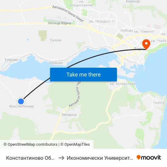 Константиново Обръщач / Konstantinovo Turn Spot to Икономически Университет - Варна (University of Economics - Varna) map