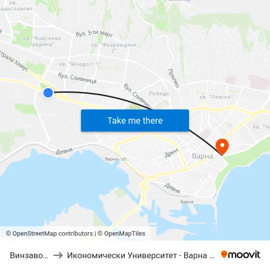 Винзавод / Winery to Икономически Университет - Варна (University of Economics - Varna) map