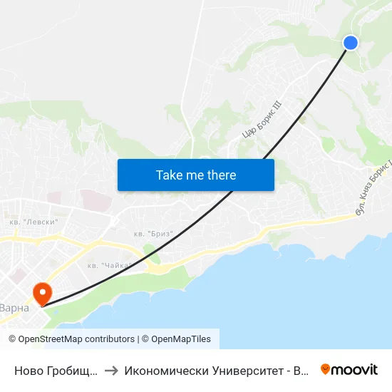 Ново Гробище / New Cemetery to Икономически Университет - Варна (University of Economics - Varna) map