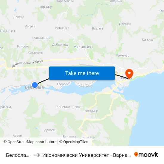 Белослав / Beloslav to Икономически Университет - Варна (University of Economics - Varna) map