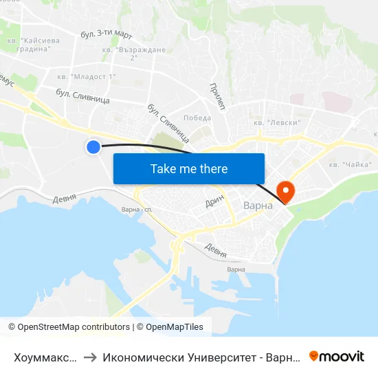 Хоуммакс / Homemax to Икономически Университет - Варна (University of Economics - Varna) map