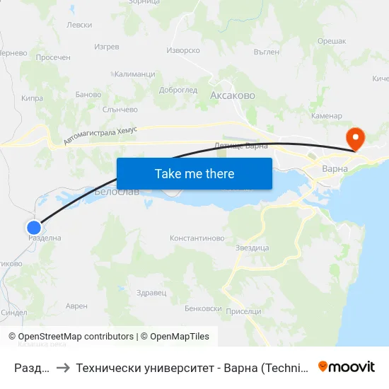 Разделна to Технически университет - Варна (Technical University of Varna) map
