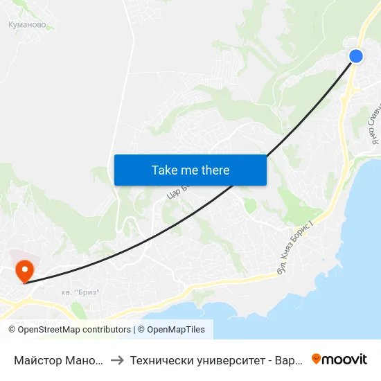 Майстор Манол / Maystor Manol to Технически университет - Варна (Technical University of Varna) map
