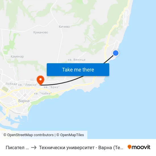 Писател / Pisatel to Технически университет - Варна (Technical University of Varna) map