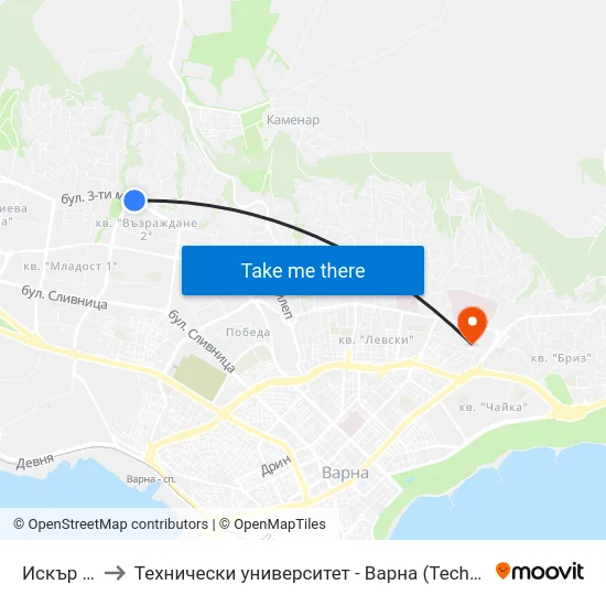 Искър / Iskar to Технически университет - Варна (Technical University of Varna) map