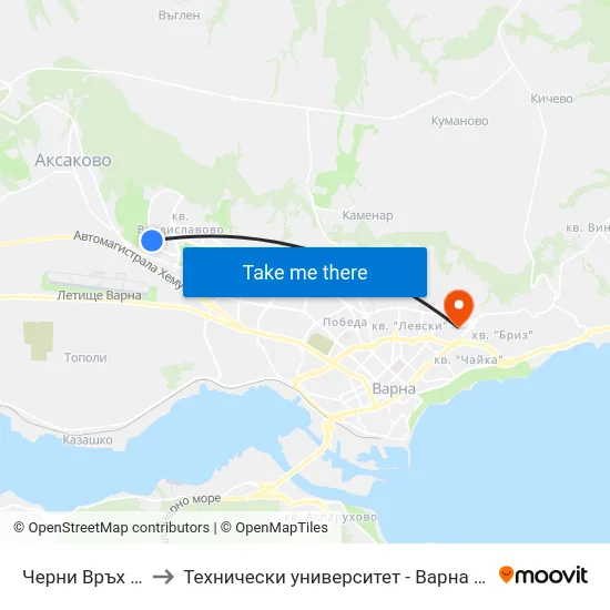 Черни Връх / Cherni Vrah to Технически университет - Варна (Technical University of Varna) map