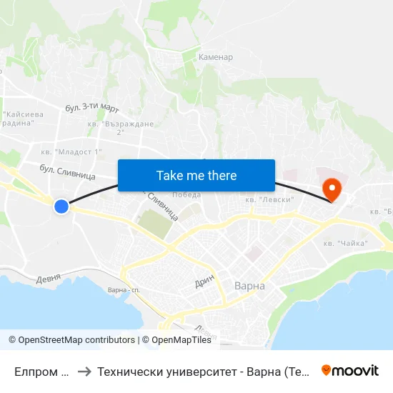 Елпром / Elprom to Технически университет - Варна (Technical University of Varna) map