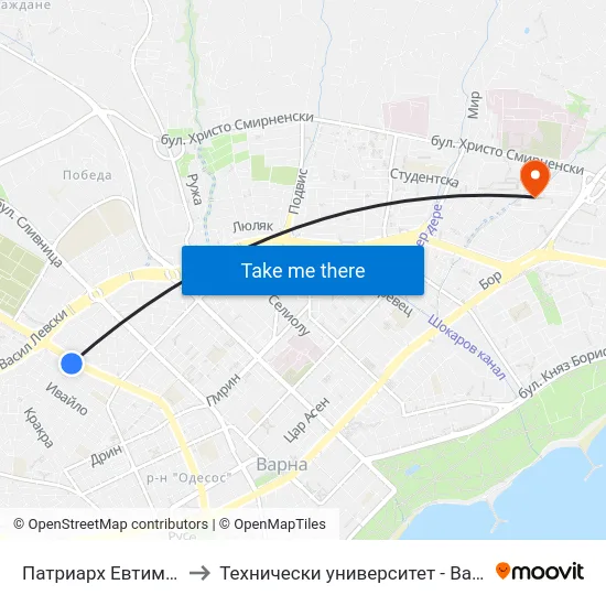 Патриарх Евтимий / Patriarch Evtimiy to Технически университет - Варна (Technical University of Varna) map
