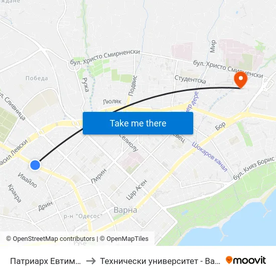 Патриарх Евтимий / Patriarch Evtimiy to Технически университет - Варна (Technical University of Varna) map