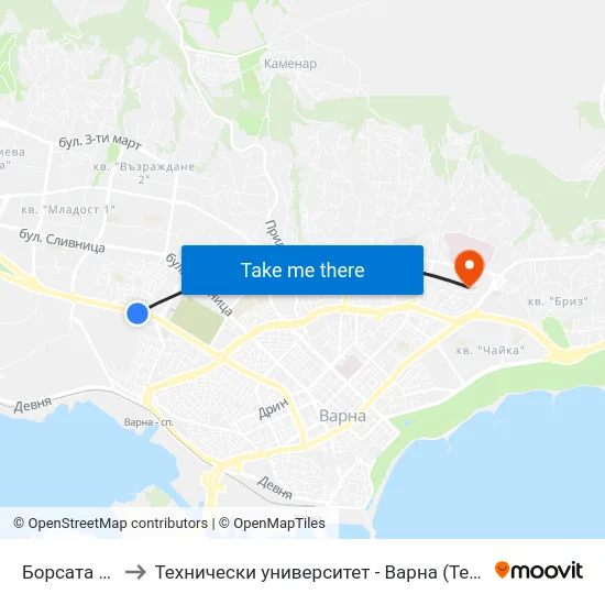 Борсата / Borsata to Технически университет - Варна (Technical University of Varna) map