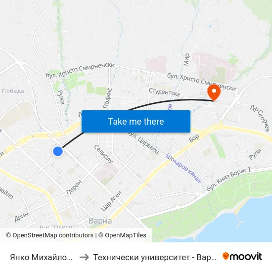 Янко Михайлов / Yanko Mihaylov to Технически университет - Варна (Technical University of Varna) map