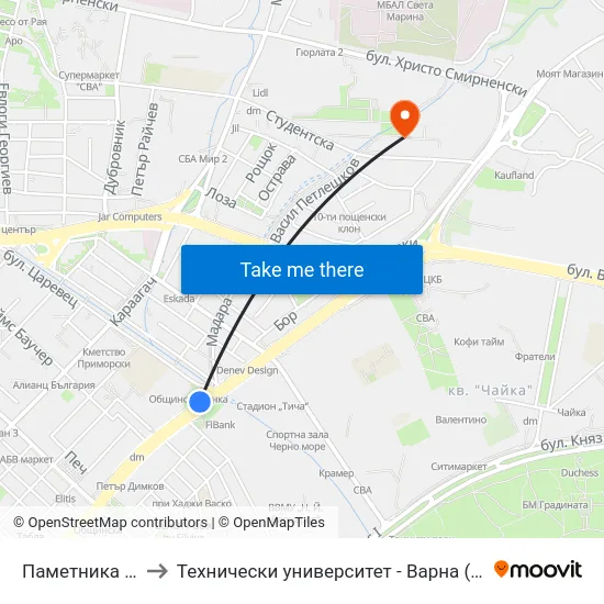 Паметника / Pametnika to Технически университет - Варна (Technical University of Varna) map