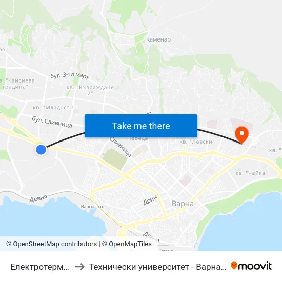 Електротерм / Electrotherm to Технически университет - Варна (Technical University of Varna) map