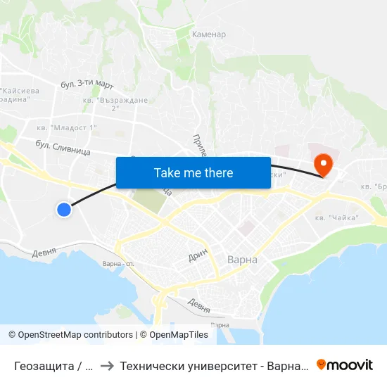 Геозащита / Geoprotection to Технически университет - Варна (Technical University of Varna) map