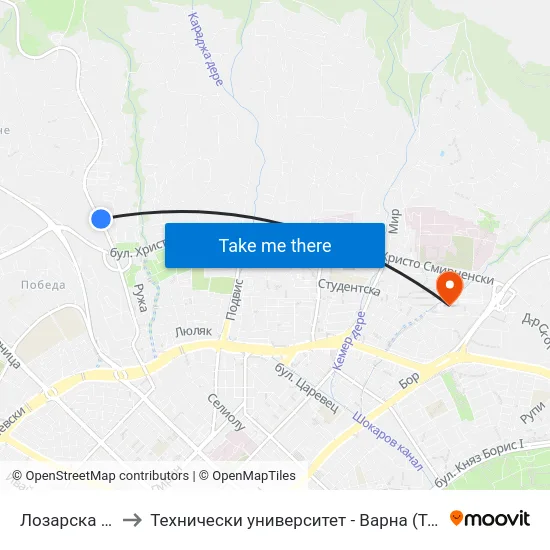 Лозарска / Lozarska to Технически университет - Варна (Technical University of Varna) map