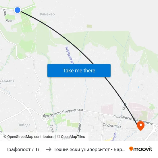Трафопост / Transformer Station to Технически университет - Варна (Technical University of Varna) map