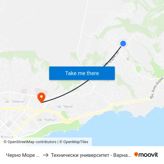 Черно Море / Cherno More to Технически университет - Варна (Technical University of Varna) map