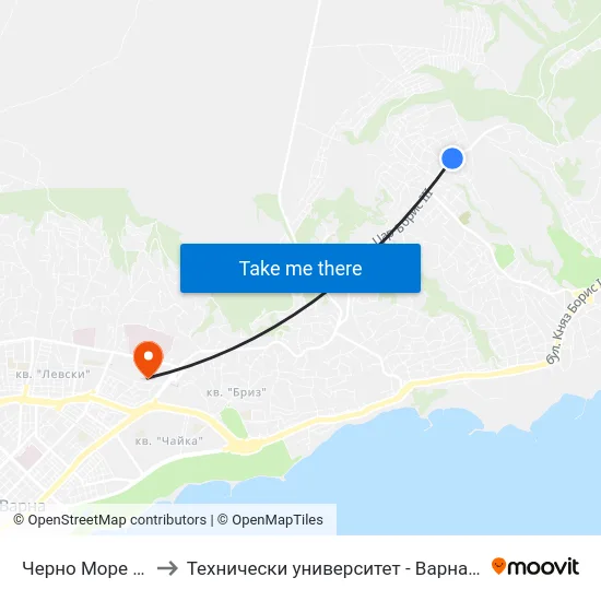 Черно Море / Cherno More to Технически университет - Варна (Technical University of Varna) map