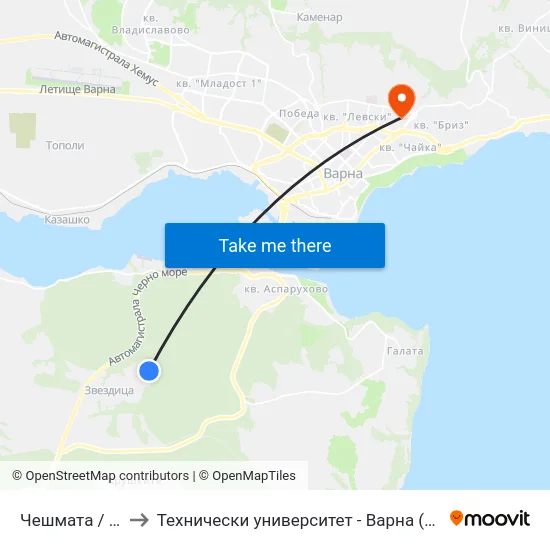 Чешмата / Cheshmata to Технически университет - Варна (Technical University of Varna) map