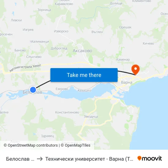 Белослав / Beloslav to Технически университет - Варна (Technical University of Varna) map