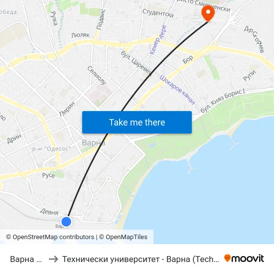Варна / Varna to Технически университет - Варна (Technical University of Varna) map