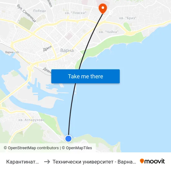 Карантината / Karantinata to Технически университет - Варна (Technical University of Varna) map