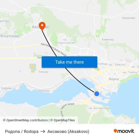Родопа / Rodopa to Аксаково (Aksakovo) map