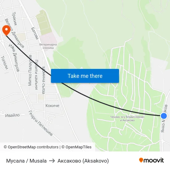 Мусала / Musala to Аксаково (Aksakovo) map