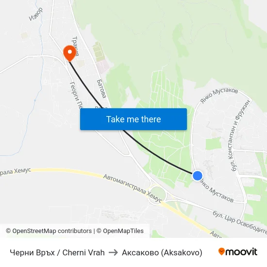 Черни Връх / Cherni Vrah to Аксаково (Aksakovo) map