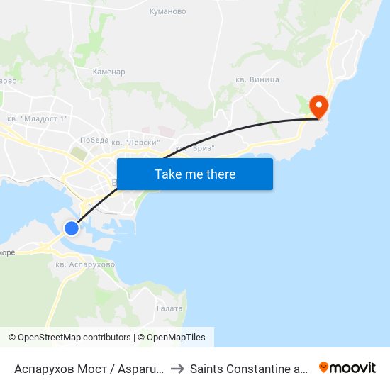 Аспарухов Мост / Asparuhov Bridge to Saints Constantine and Helena map