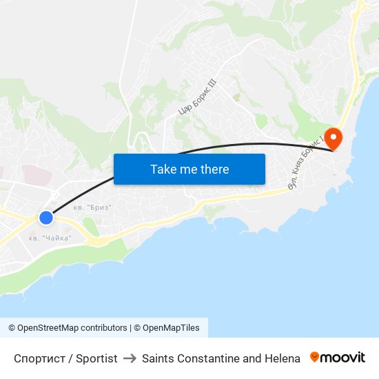 Спортист / Sportist to Saints Constantine and Helena map
