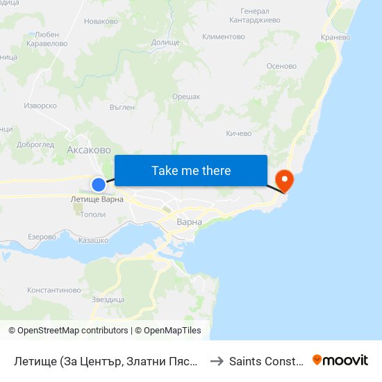 Летище  (За Център, Златни Пясъци) / Airport  (For Center, Golden Sands) to Saints Constantine and Helena map