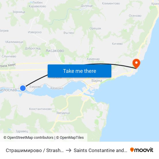 Страшимирово / Strashimirovo to Saints Constantine and Helena map