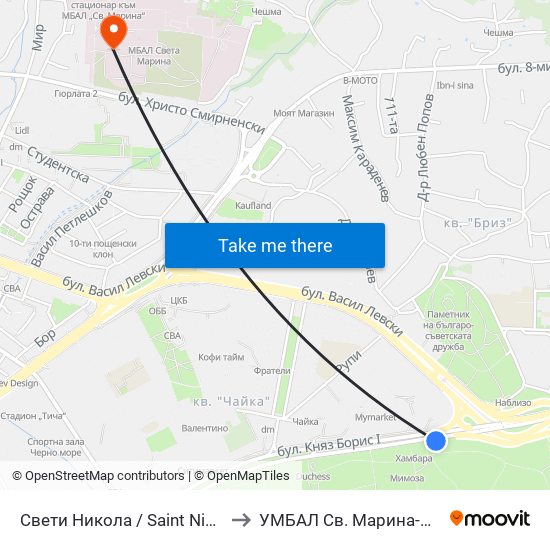 Свети Никола / Saint Nicholas to УМБАЛ Св. Марина-Варна map