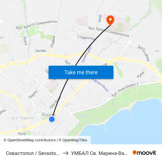 Севастопол / Sevastopol to УМБАЛ Св. Марина-Варна map