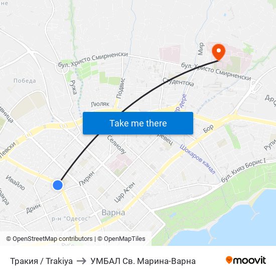 Тракия / Trakiya to УМБАЛ Св. Марина-Варна map