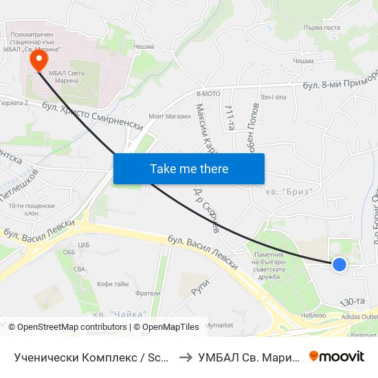 Ученически Комплекс / School Complex to УМБАЛ Св. Марина-Варна map