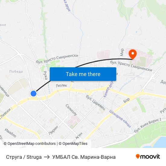 Струга / Struga to УМБАЛ Св. Марина-Варна map