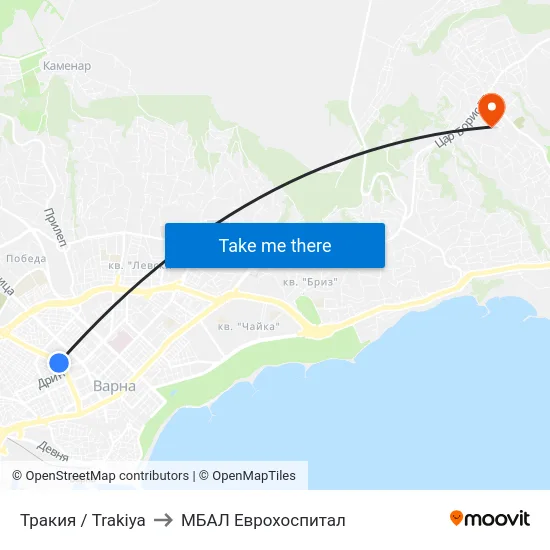 Тракия / Trakiya to МБАЛ Еврохоспитал map