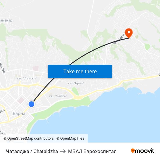 Чаталджа / Chataldzha to МБАЛ Еврохоспитал map
